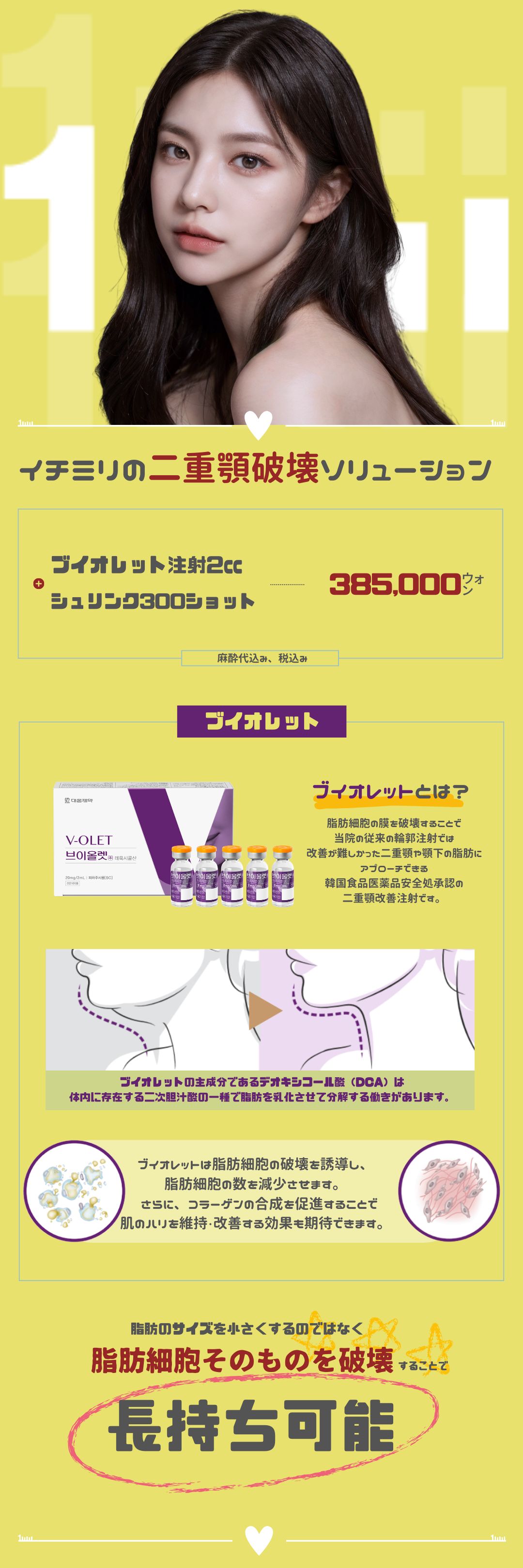 Tiêm V-olet + Shrink chăm sóc cằm đôi｜Thủ thuật tan mỡ × nâng cơ｜1mm Plastic Surgery