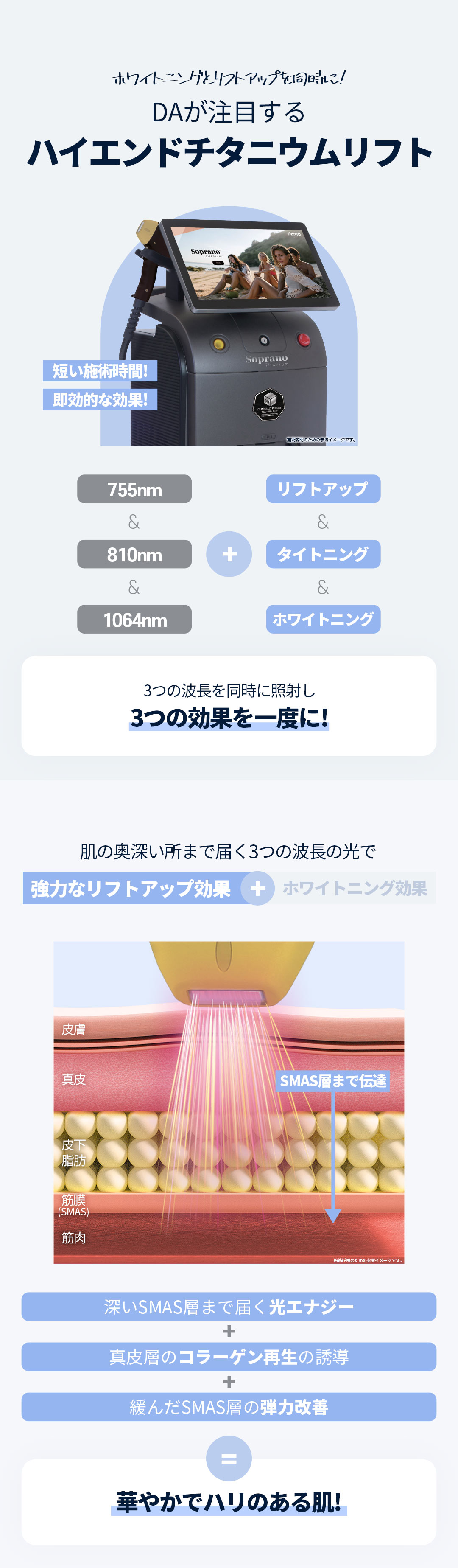 DA Titanium Lift｜Chăm sóc nâng & làm trắng bằng chiếu đồng thời 3 bước sóng｜Phòng khám Thẩm mỹ Ngoại khoa DA Gangnam