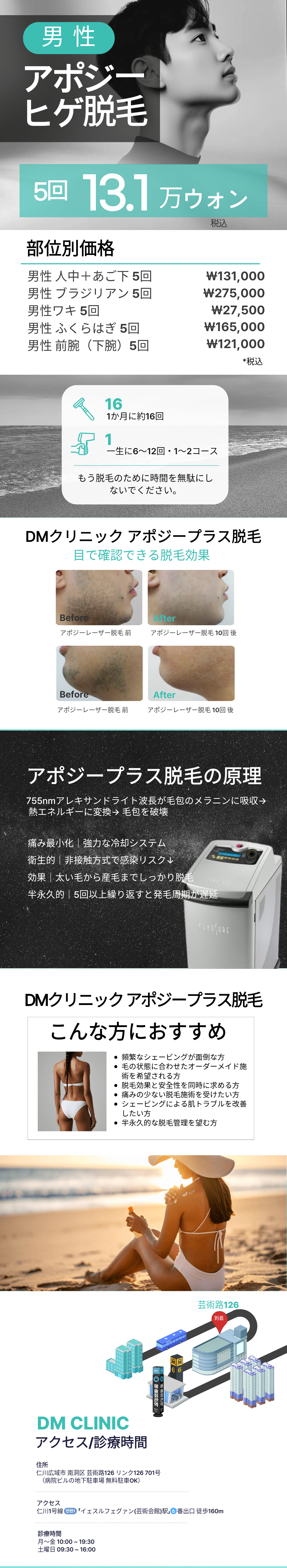 Triệt lông râu nam Apogee Plus | Triệt lông y tế hướng đến cảm giác sạch sẽ | Phòng khám Dermatist Incheon