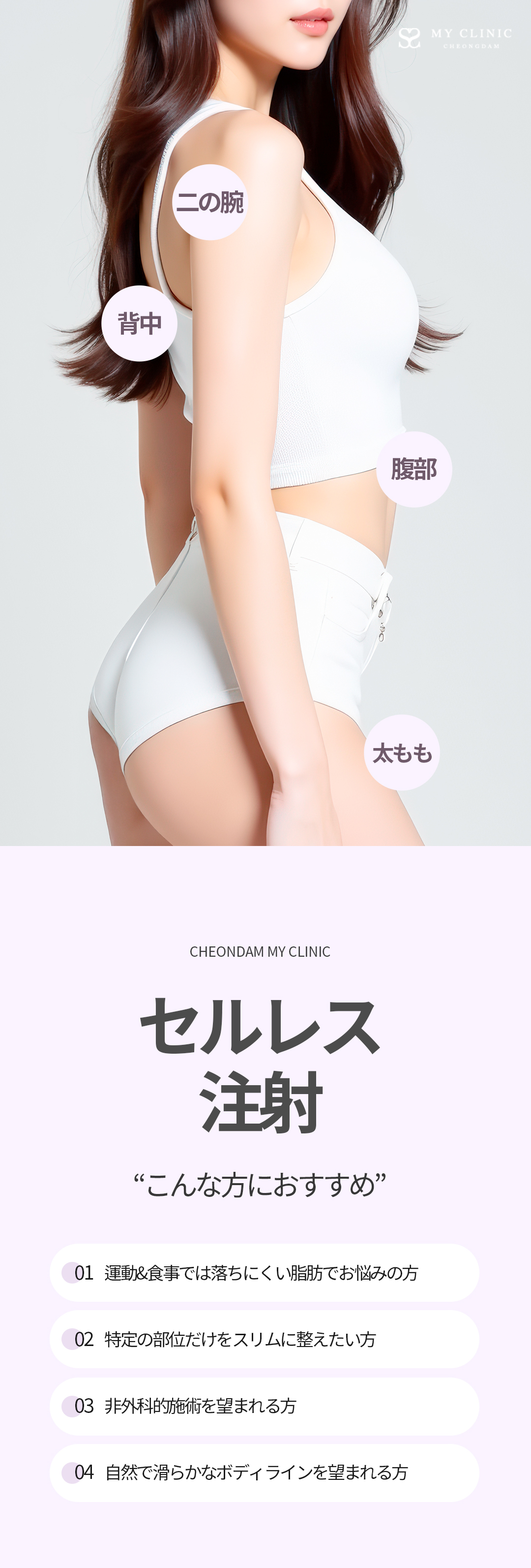 Tiêm tan mỡ Celless | Cải thiện đường cong cơ thể bằng công nghệ được cấp bằng sáng chế | Seoul・Phòng khám Cheongdam My